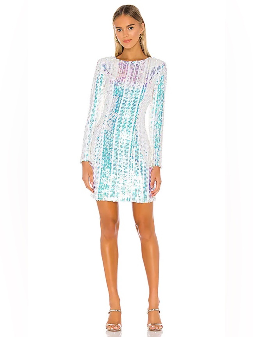 NWT Endless Rose White Sequin Long Sleeve Mini Dress, Size Medium